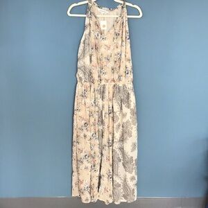 DAVI & DANI Cream and Blue Sundress Midi Casual Halter